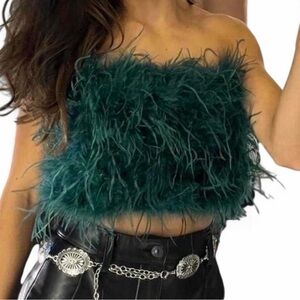 12th Tribe Green Embellished Sleeveless Crop Top